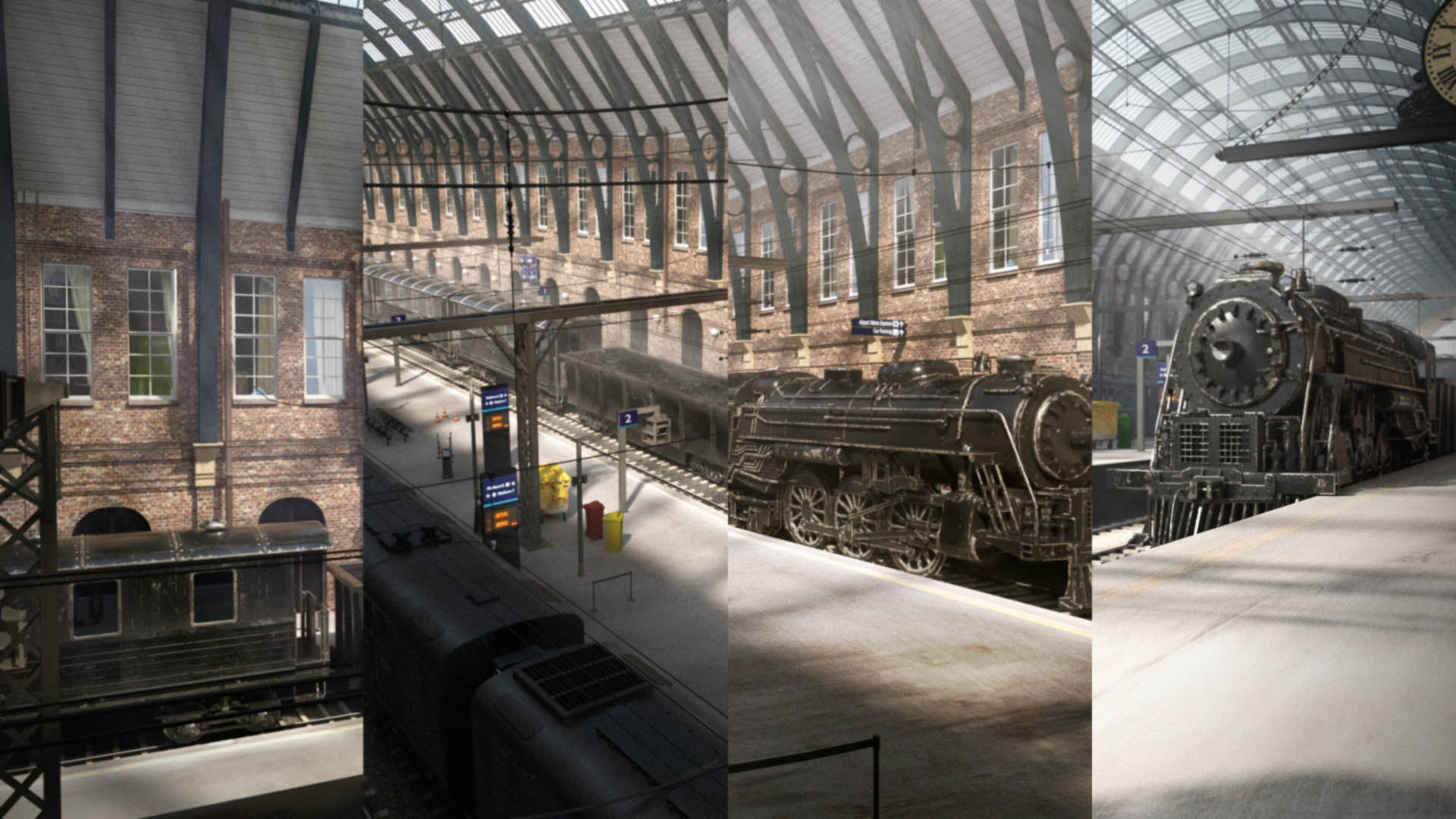 railway station 3d model in maya, render in arnold