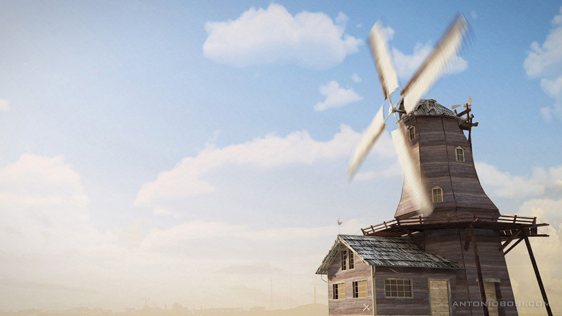 Windmill render 3d in mental ray with maya clouds