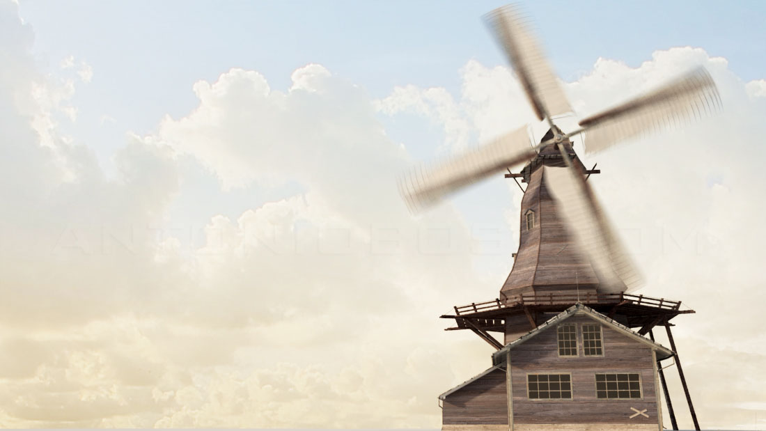 Mental ray sun and Sky with clouds in maya windmill