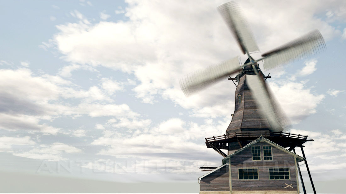 Fluid effects sky in maya and mental ray windmill