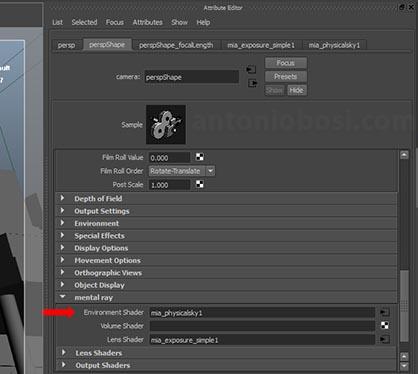 Mental Ray physical sky camera connection in Maya