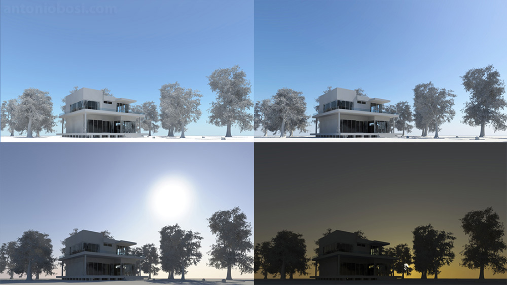 Mental Ray exterior render physical sky and sun time of the day