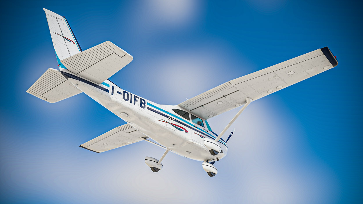 Maya realistic render of 3D model airplane and clouds