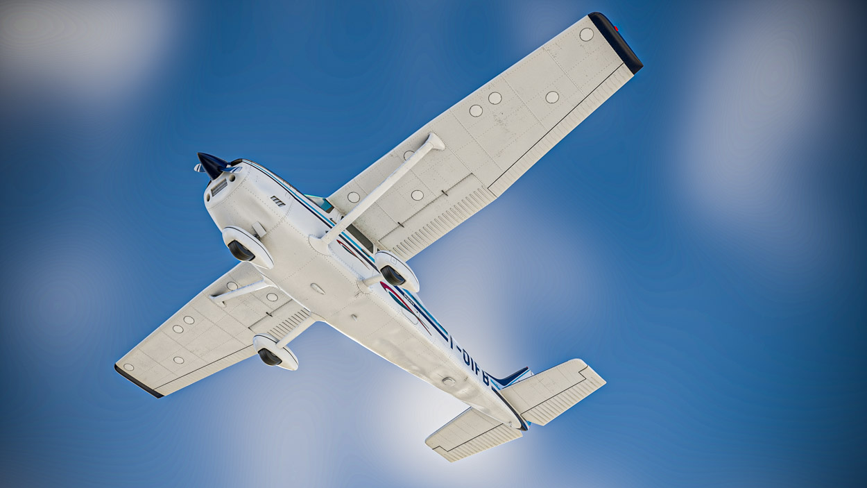 Maya realistic render of 3D model airplane and clouds