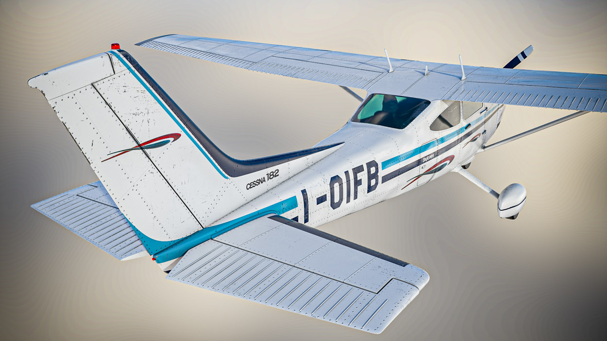 Maya realistic render of 3D model airplane and clouds